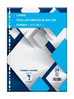 Recharge de 24 feuilles simple blanches pré-trouées pour classeur, papier lisse.