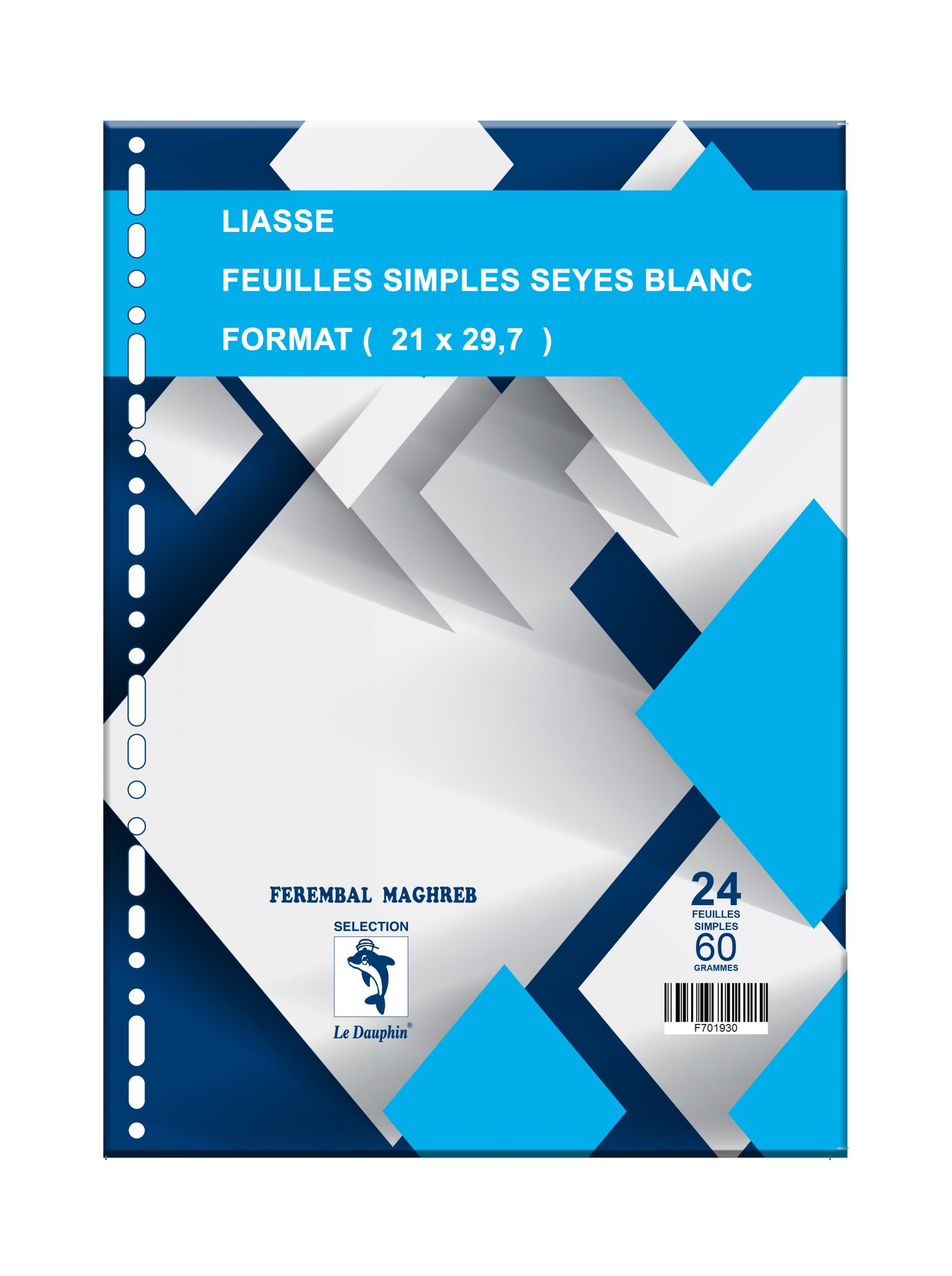 Recharge de 24 feuilles simple Seyes blanches pré-trouées pour classeur, A4